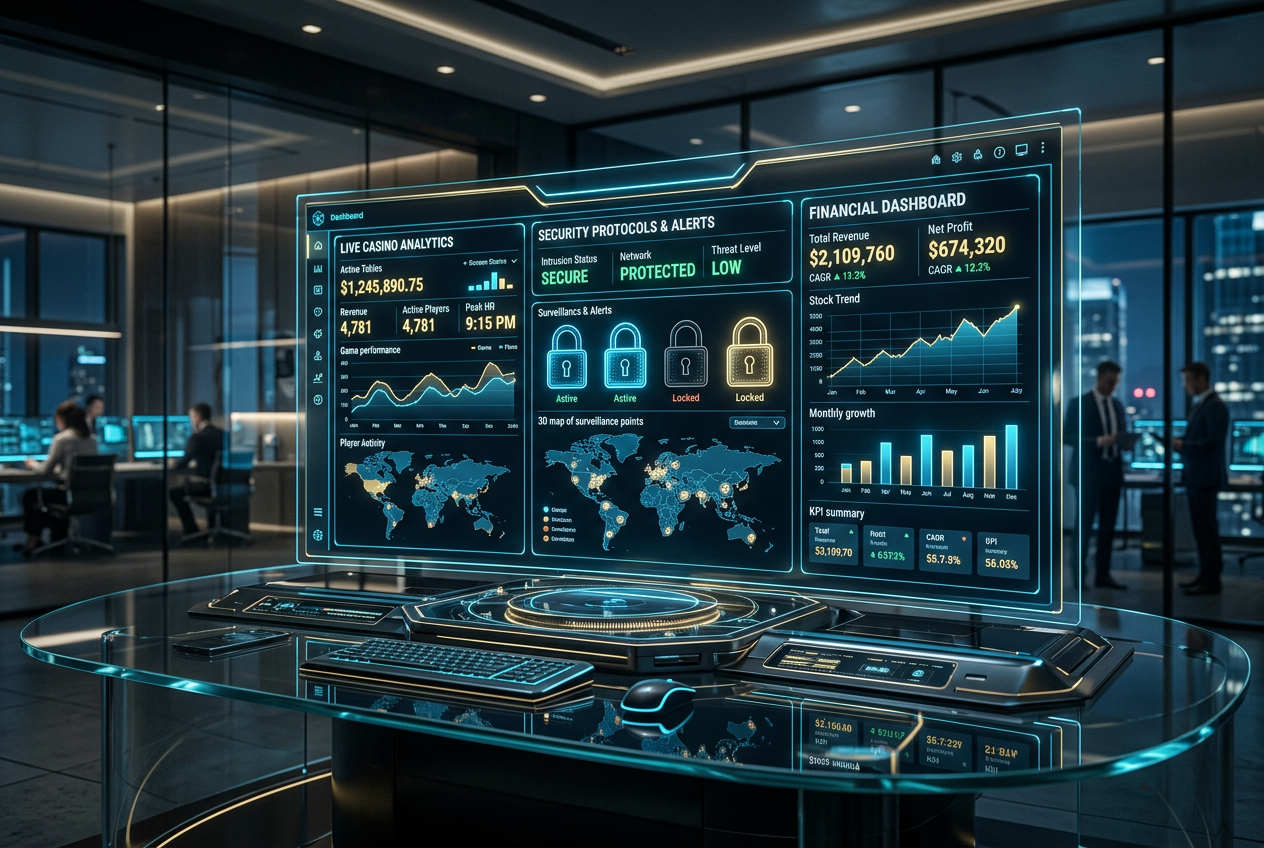 Futuristic digital security visualization for online casinos